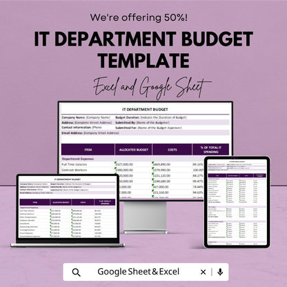 IT Department Budget Template | IT Budget Spreadsheet | Technology Budget Planner | Excel & Google Sheets | IT Expense Tracker Sheet