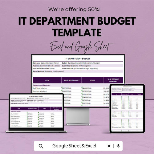 IT Department Budget Template | IT Budget Spreadsheet | Technology Budget Planner | Excel & Google Sheets | IT Expense Tracker Sheet