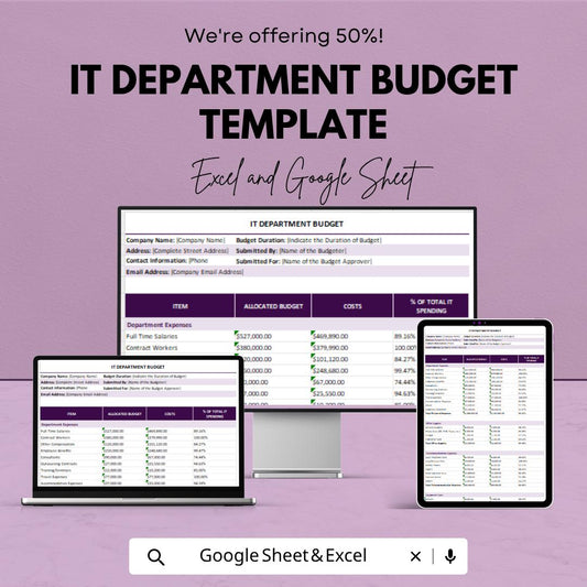 IT Department Budget Template | IT Budget Spreadsheet | Technology Budget Planner | Excel & Google Sheets | IT Expense Tracker Sheet