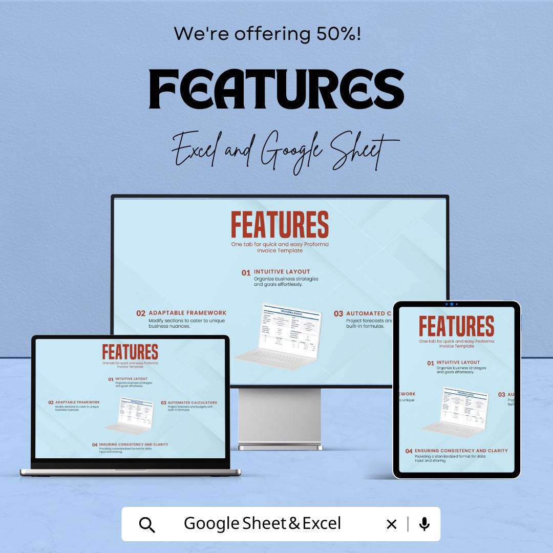 Proforma Invoice Template - Excel & Google Sheets - Professional Invoice Generator - Customizable Invoice Sheet - Business Invoice Template