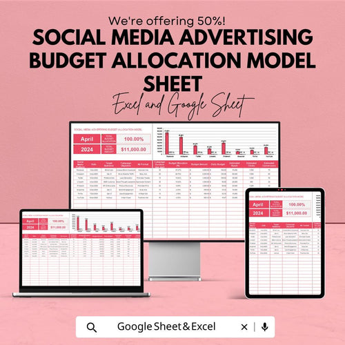 Social Media Advertising Budget Allocation Model Sheet | Excel and Google Sheets Template | Track & Adjust Ad Spend | 50% OFF