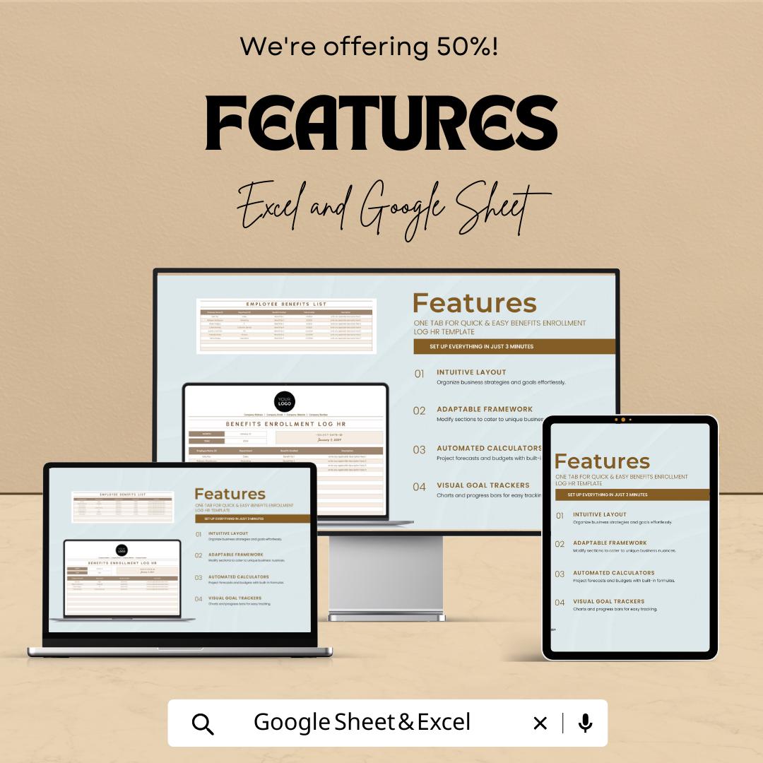Benefits Enrollment Log HR Template |  Employee Benefits Tracker | HR Benefits Management Spreadsheet | Benefits Tracking Log