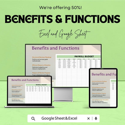 Payroll Budget Sheet – Excel & Google Sheets Template for Employee Salaries, Overtime, Bonuses, Benefits, and Subtotal Calculations