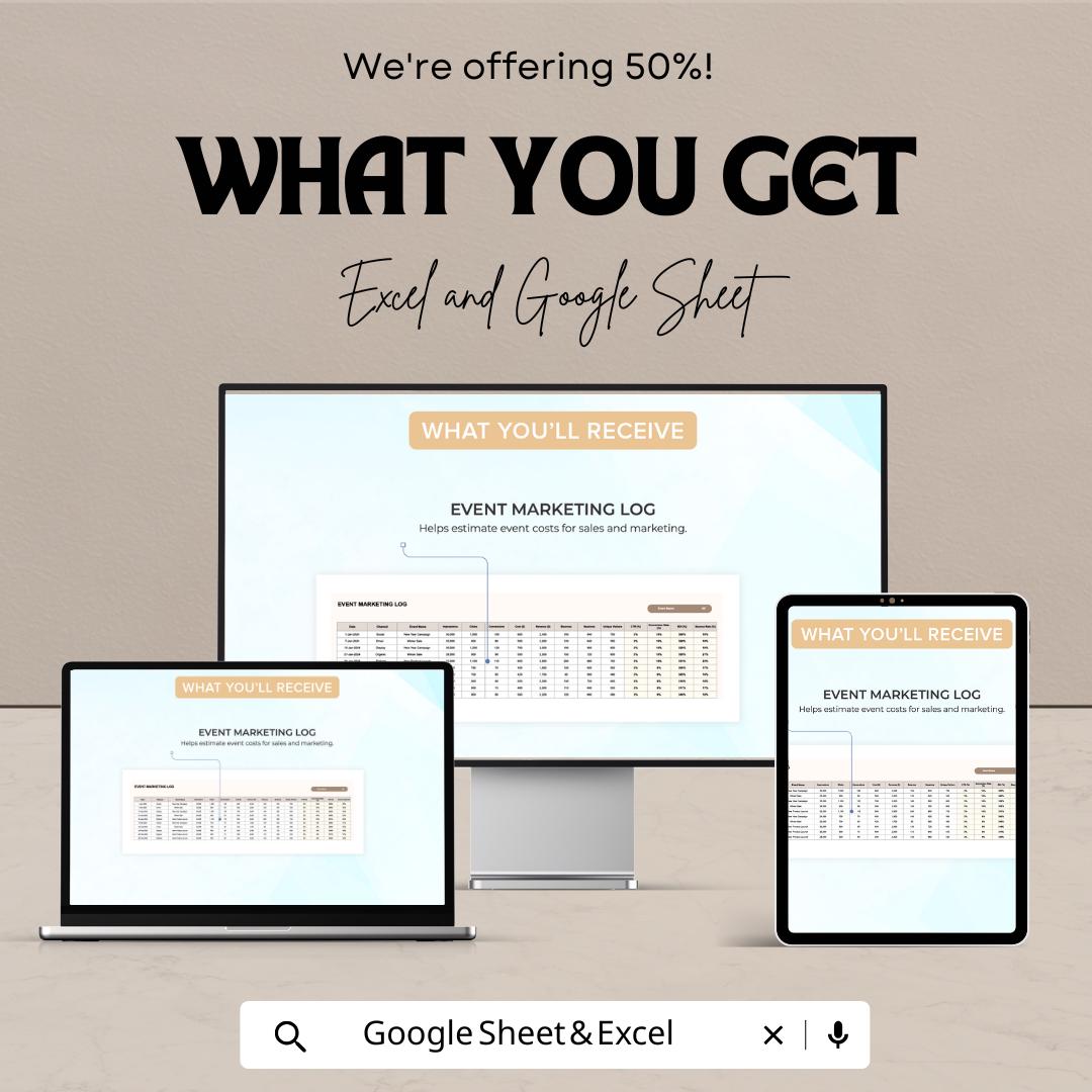 Startup Event Marketing ROI Template | Event ROI Calculator Spreadsheet | Excel & Google Sheets Marketing Tool