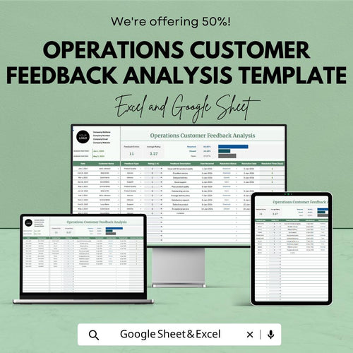 Customer Feedback Analysis Template | Customer Satisfaction Tracker | Feedback Dashboard Spreadsheet | Service Quality Tracker
