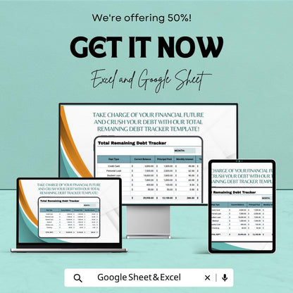 Total Remaining Debt Tracker Template | Debt Payoff Spreadsheet | Debt Reduction Planner | Excel & Google Sheets | Personal Finance Tracker