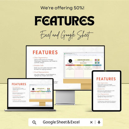 Marketing SWOT Matrix Template | SWOT Analysis Tool | Marketing Strategy Planner | Strengths Weaknesses Opportunities Threats Template