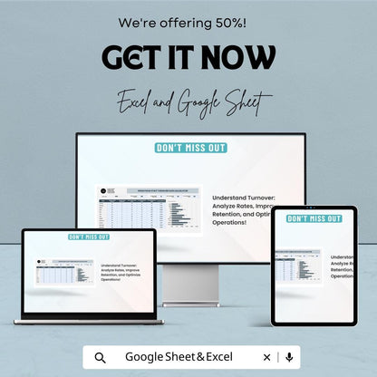 Operations Staff Turnover Rate Calculator Sheet | Employee Turnover Tracker | Excel & Google Sheets Template