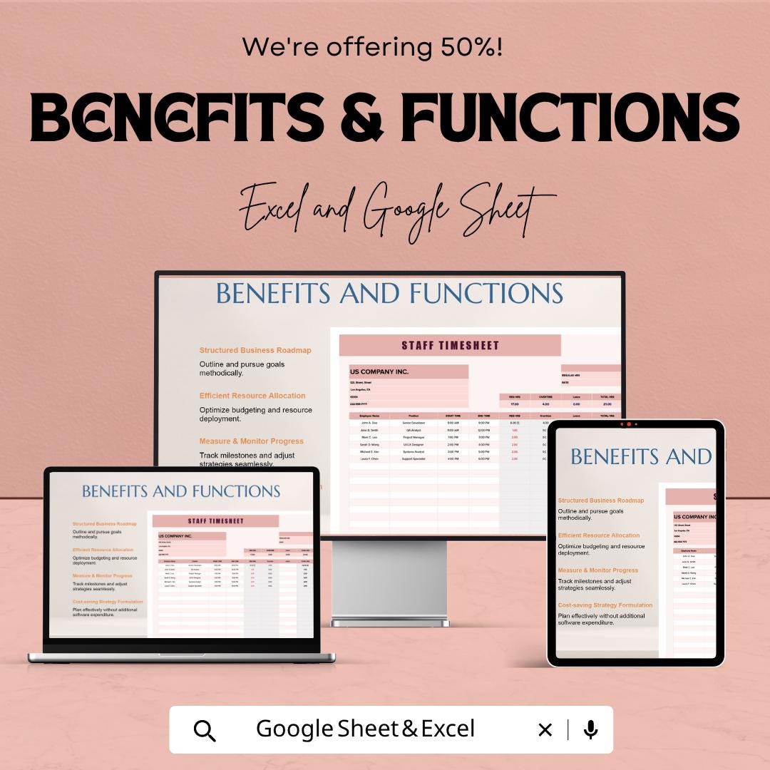 Staff Timesheet Template | Employee Timesheet Spreadsheet | Payroll Time Tracker Template | Work Hours Log Sheet