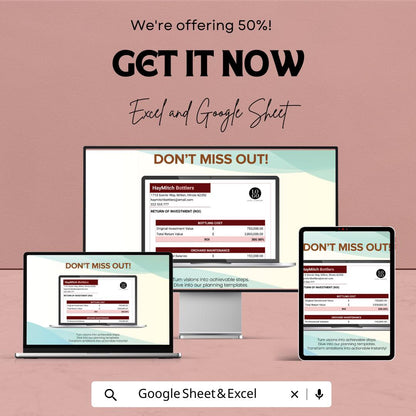 Simple ROI Template | Return on Investment Calculator | Business Finance Tracker | Profit Analysis Spreadsheet | Financial Planner