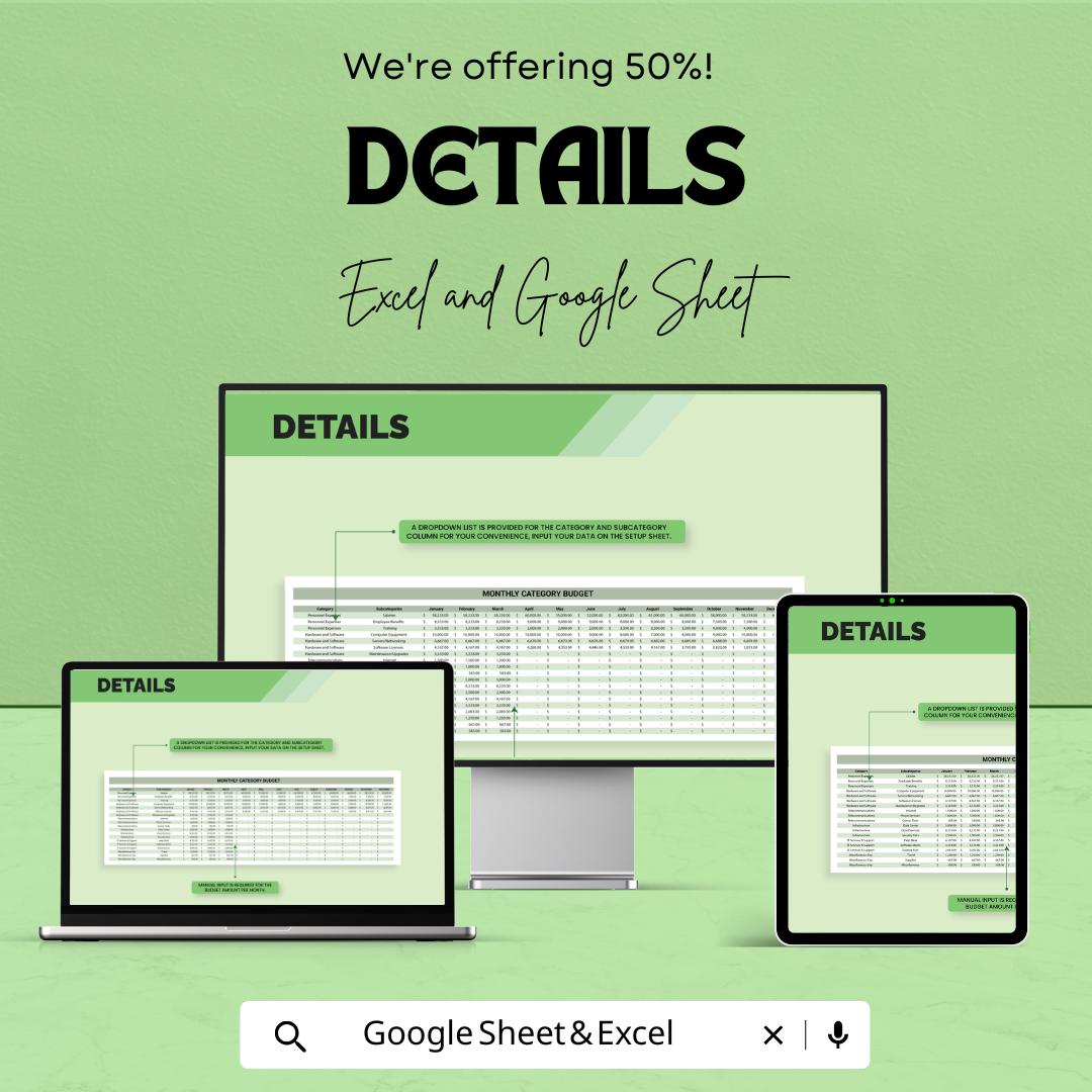 IT Departmental Budget Template | IT Department Budget Spreadsheet | Excel & Google Sheets Budget Planner | IT Financial Planning Tool