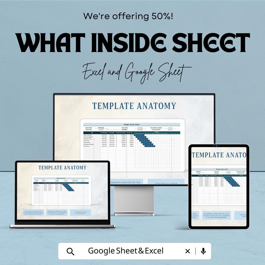 Budget Gantt Chart Template | Excel and Google Sheets Project Budget Planner | Expense Tracker Spreadsheet | Project Timeline Chart