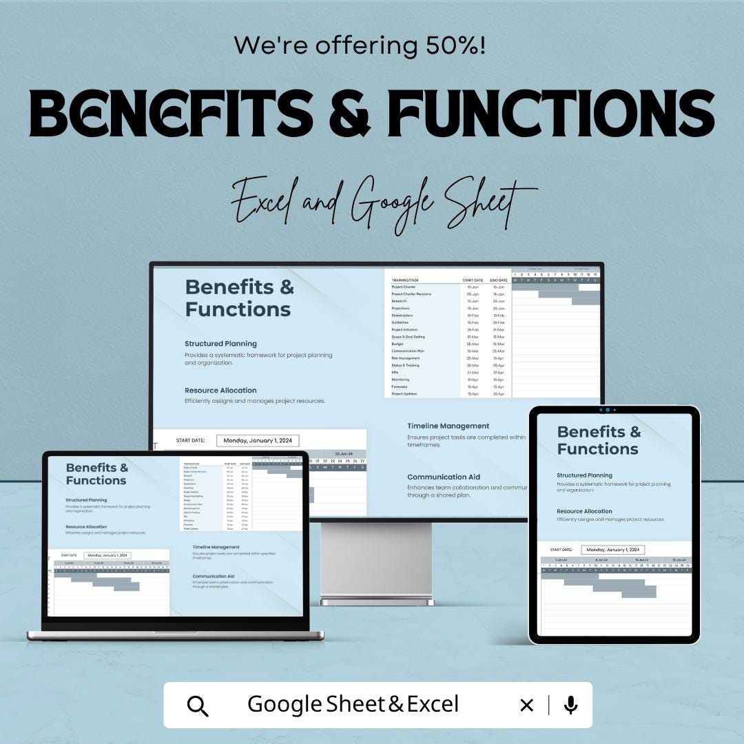 Project Plan Template | Project Planning Spreadsheet | Task & Timeline Tracker | Project Management Tool | Excel and Google Sheets