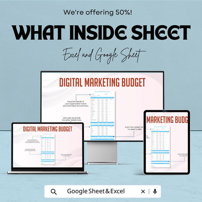 Digital Marketing Budget Template | Marketing Budget Spreadsheet | Small Business Budget Planner | Ad Spend Tracker | Expense Tracking Sheet
