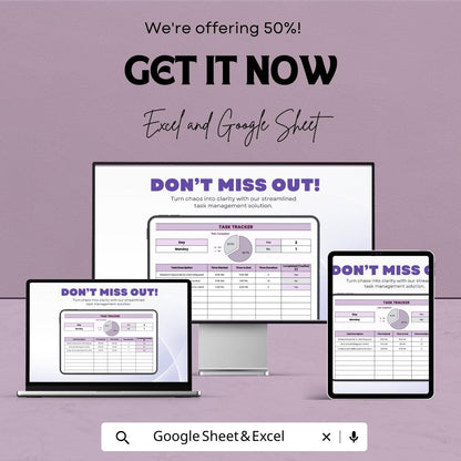 Daily Task Tracker Sheet - Task Management Template | Excel and Google Sheet | Get Organized & Stay Productive | Printable Checklist