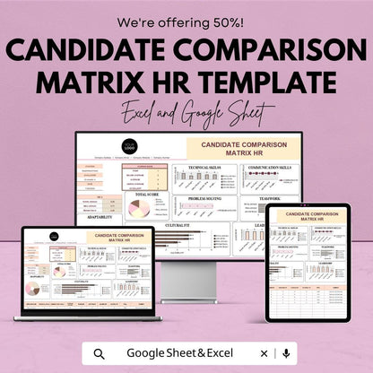 Candidate Comparison Matrix HR Template | Hiring Decision Tool | Applicant Evaluation Dashboard | HR Recruitment Spreadsheet