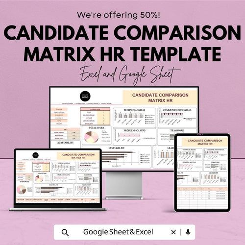 Candidate Comparison Matrix HR Template | Hiring Decision Tool | Applicant Evaluation Dashboard | HR Recruitment Spreadsheet