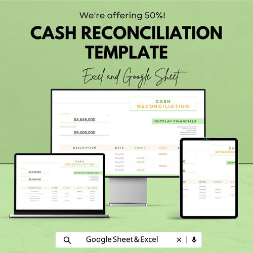 Cash Reconciliation Template | Cash Flow Reconciliation Spreadsheet | Financial Balance Tracker Template | Excel & Google Sheets |