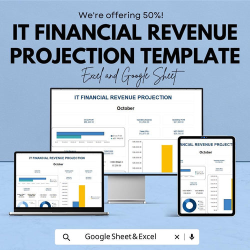 IT Financial Revenue Projection Template | IT Business Forecast Model | Monthly Profit & Sales Projection Dashboard
