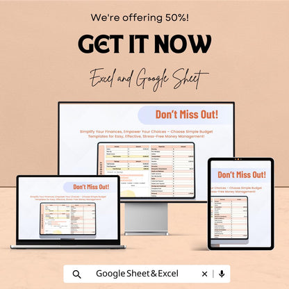 Simple Budget Template | Excel and Google Sheets | Monthly Expense Tracker | Personal Finance Planner | Income & Expense Spreadsheet