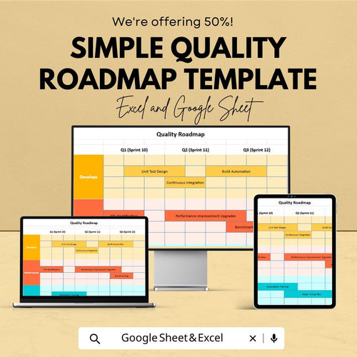 Simple Quality Roadmap Template | Excel & Google Sheets Project Planner | Software Testing Timeline | Product Quality Tracker