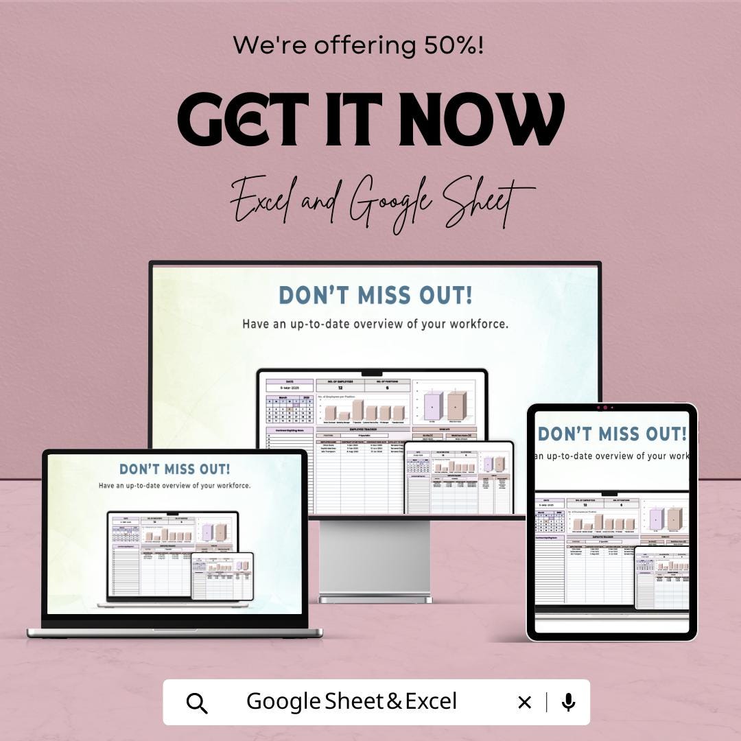 Employee Tracker Template Excel Google Sheets, HR Employee Management Spreadsheet, Workforce Tracker Dashboard, Staff Record Tracker