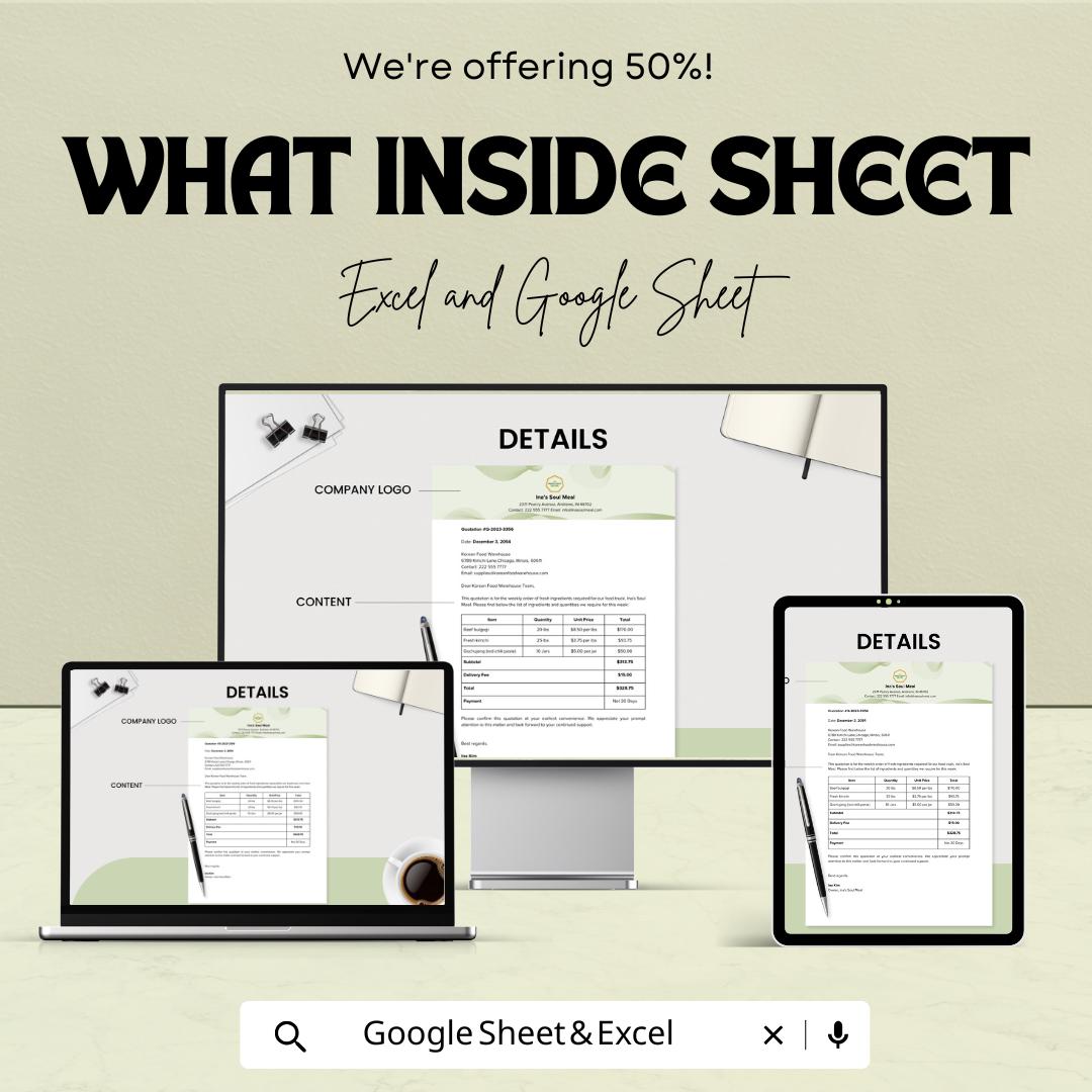 Blank Quotation Sheet – Customizable Excel and Google Sheets Template for Pricing, Invoicing & Estimates – 50% OFF
