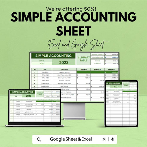 Simple Accounting Sheet | Income & Expense Tracker | Google Sheets and Excel Template | Personal Finance Log | Printable Budget Spreadsheet