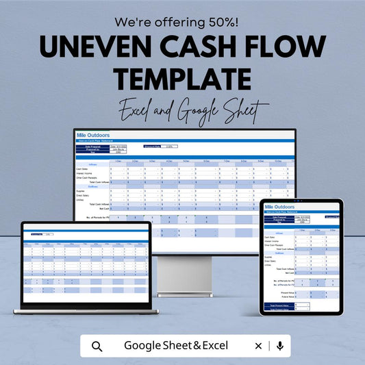 Uneven Cash Flow Template Excel & Google Sheets | Cash Flow Forecast Spreadsheet | Financial Planning Tracker | Business Budget Planner