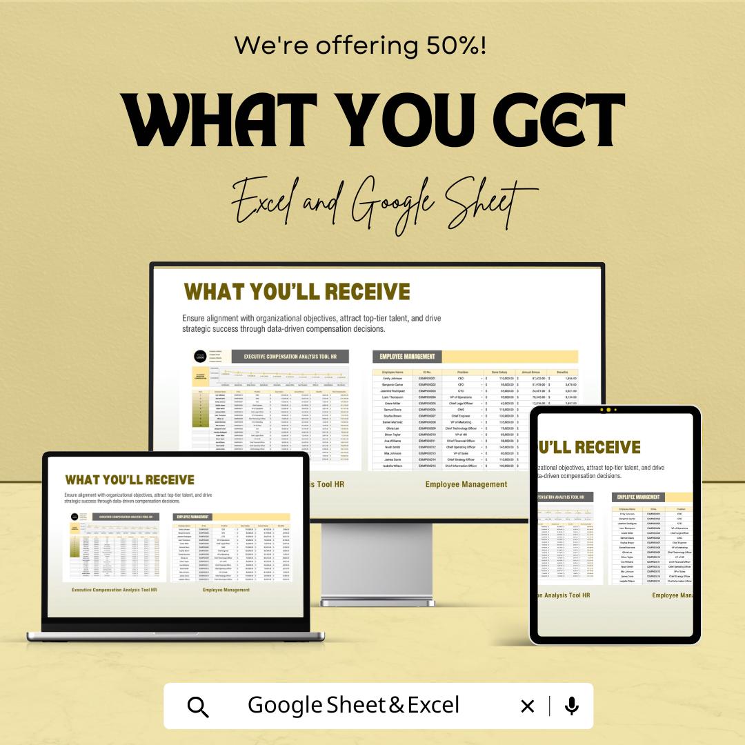 Executive Compensation Analysis Tool HR Template | Executive Pay Analysis | Salary Benchmarking Dashboard | Excel and Google Sheets