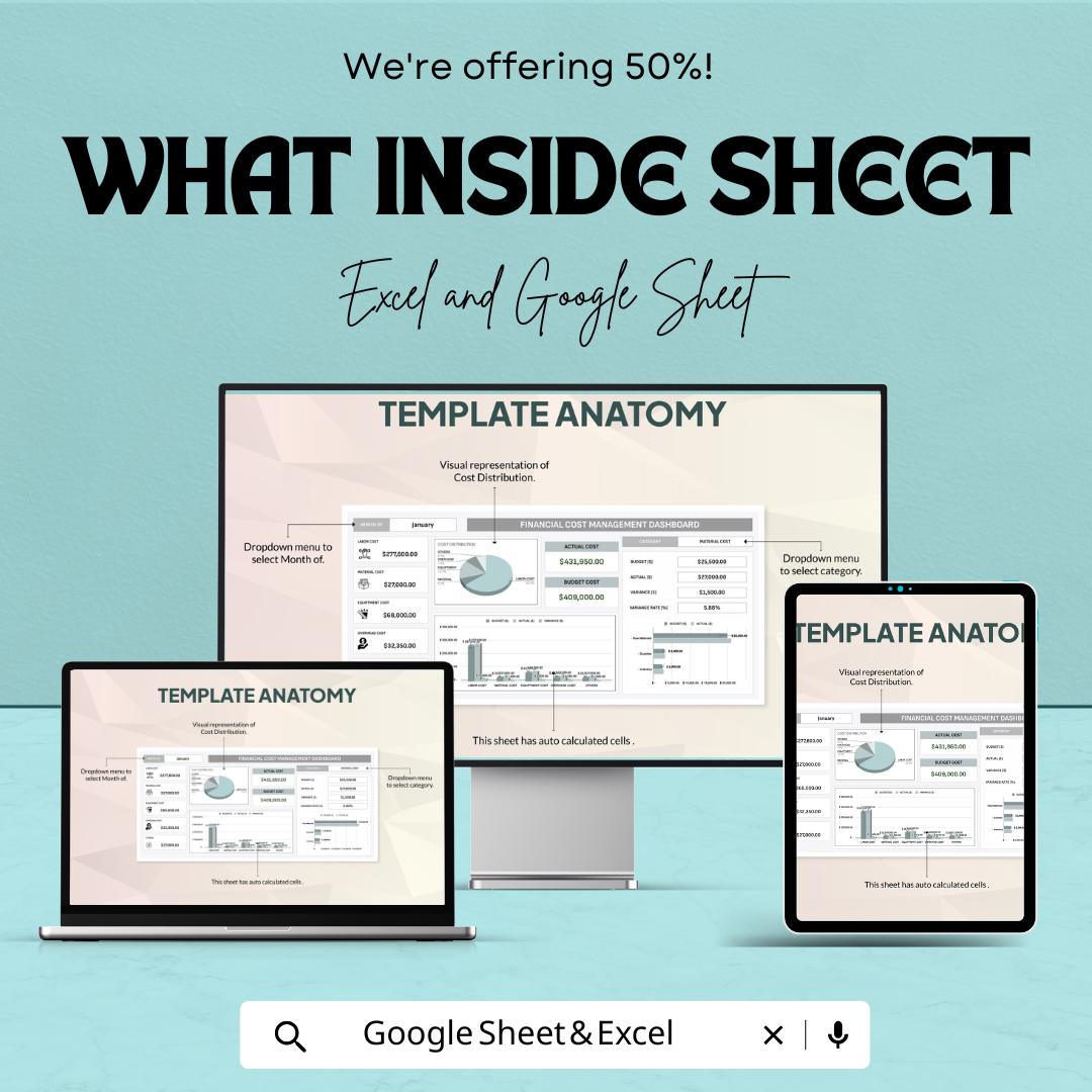 Financial Cost Management Dashboard | Excel and Google Sheet | Track Expenses, Budgeting & Profit | Business Financial Planning Template