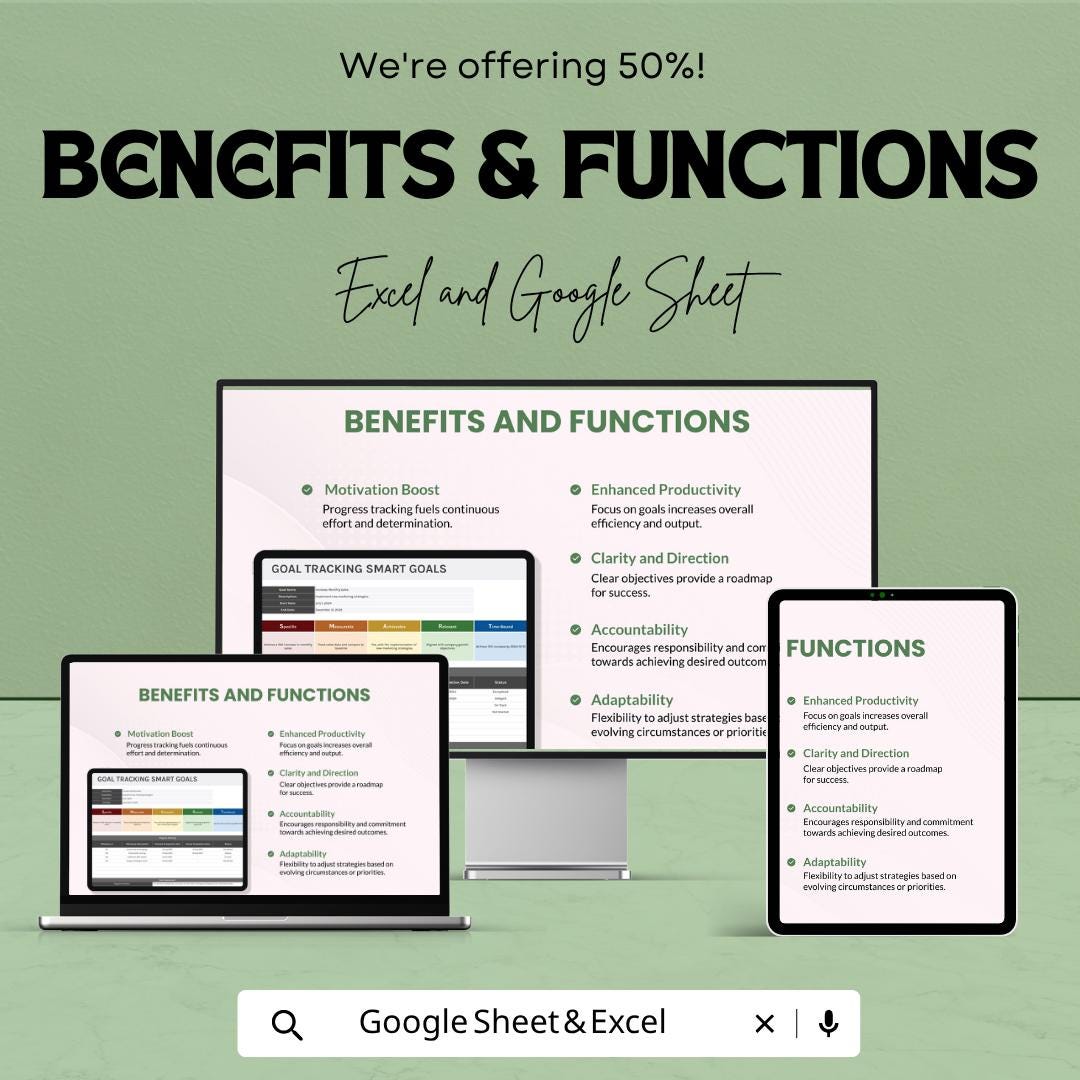 SMART Goals Tracker Excel Template | Goal Tracking Planner | Productivity Tracker | Goal Setting Worksheet | Business Goal Planner