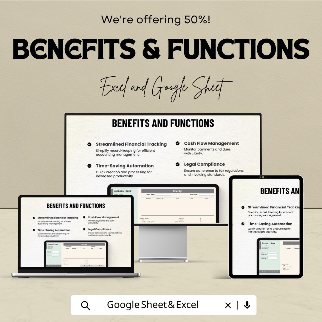 Self Employed Invoice Receipt Sheet - Customizable Google Sheet & Excel Template for Small Business Owners
