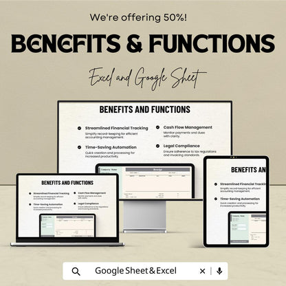 Self Employed Invoice Receipt Sheet - Customizable Google Sheet & Excel Template for Small Business Owners