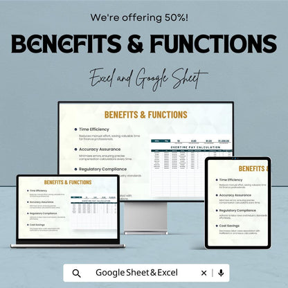 Finance Overtime Pay Calculation Template | Employee Hours Tracker | Automated Overtime Calculator | Payroll Spreadsheet