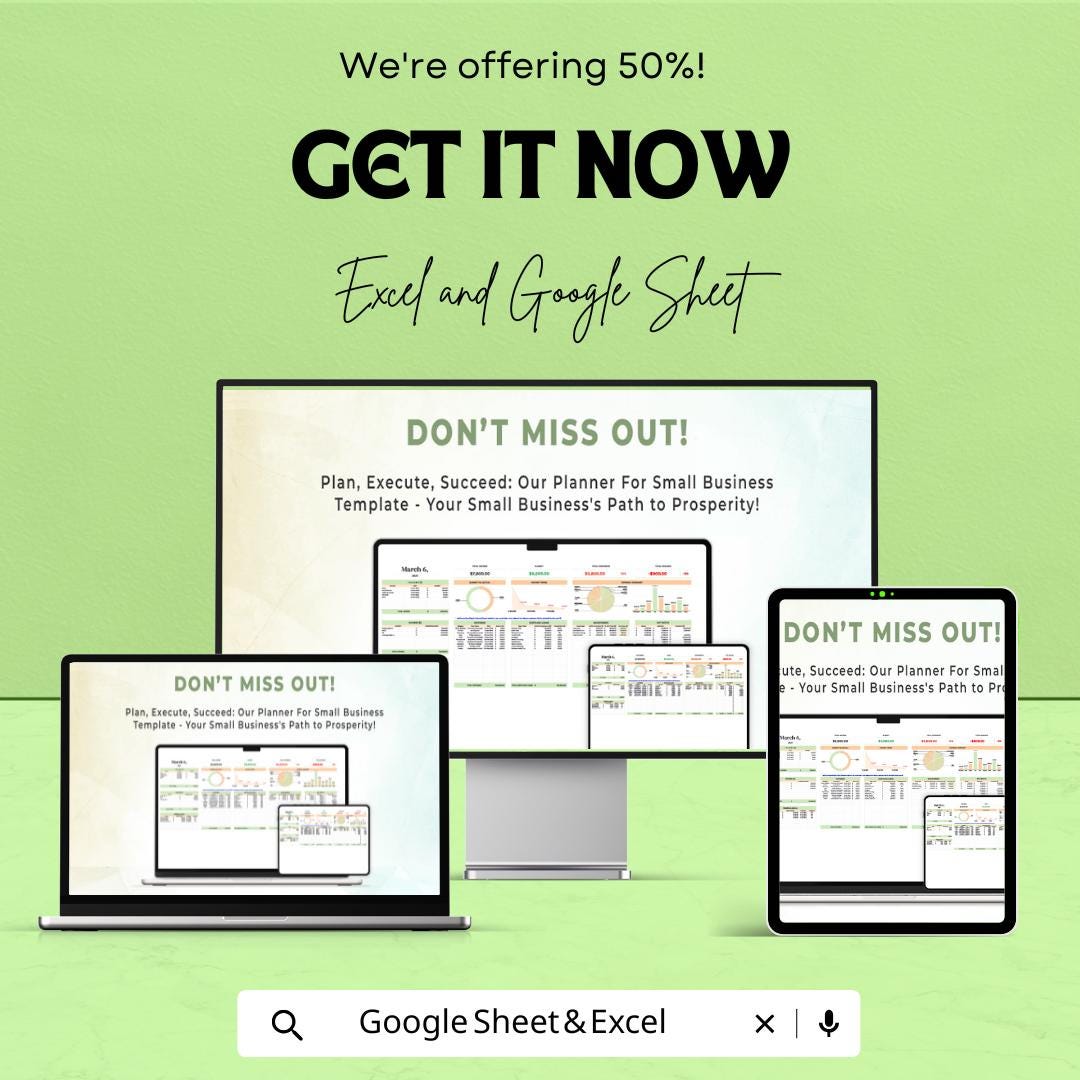 Small Business Planner Sheet | Budget, Financial Goals, Expense Tracker | Google Sheet Template for Entrepreneurs | Easy Business Management