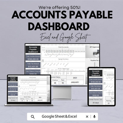 Accounts Payable Dashboard Template | Excel and Google Sheets | Financial Management | Invoice Tracking | Payment Status Report |