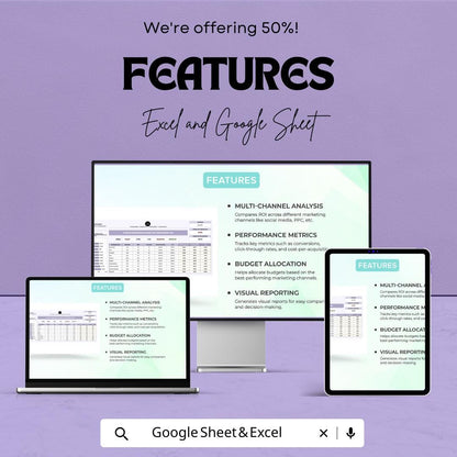 Startup Marketing ROI Tracker | Marketing Channel Comparison Template | Multi-Channel Analytics Dashboard