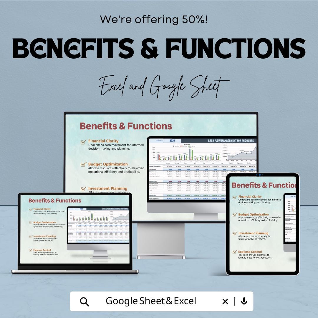 Cash Flow Management for Accounts Template | Business Finance Tracker | Income Expense Budget Planner | Cashflow Spreadsheet