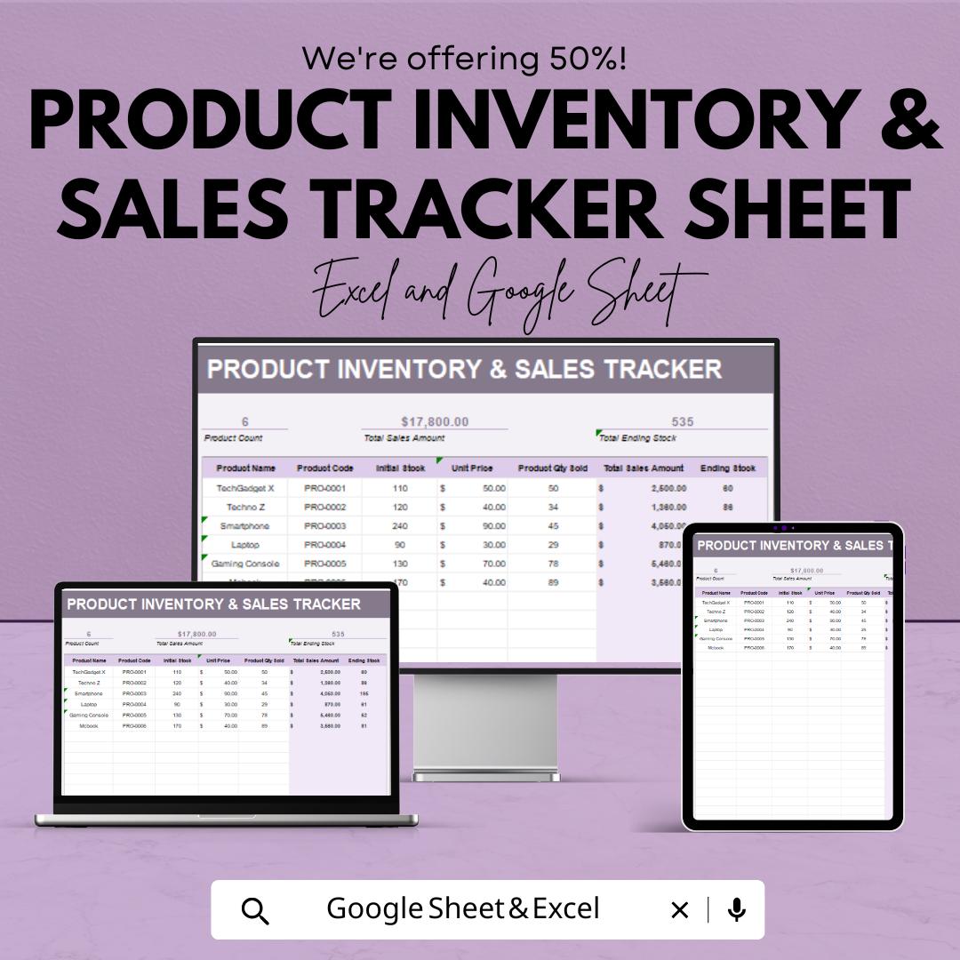 Product Inventory and Sales Tracker Sheet | Excel and Google Sheets | Stock and Order Log | Sales Report Template | Instant Download