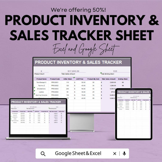 Product Inventory and Sales Tracker Sheet | Excel and Google Sheets | Stock and Order Log | Sales Report Template | Instant Download