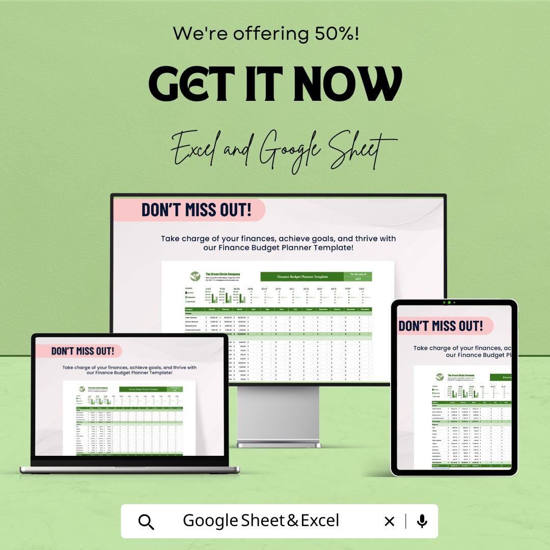 Finance Budget Planner Template | Monthly Budget Spreadsheet | Income and Expense Tracker | Financial Planning Sheet