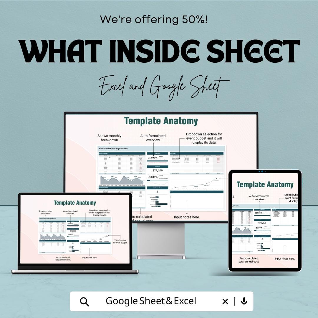Sales Trade Show Budget Planner | Google Sheets | Event Budget Tracker | Expense Management | Trade Show Planner | Budgeting Template