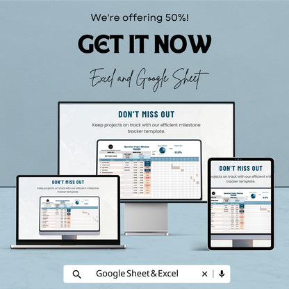 Operations Project Milestone Tracker Sheet - Excel and Google Sheet Template for Project Management, Track Milestones & Deadlines,