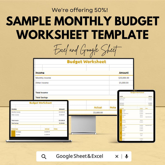 Monthly Budget Spreadsheet | Personal Finance Tracker | Expense & Income Planner | Budget Worksheet Template