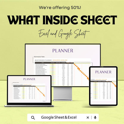 Maintenance Planner - Resource Sheet | Excel and Google Sheets | Task Management Tool for Efficient Scheduling & Resource Allocation