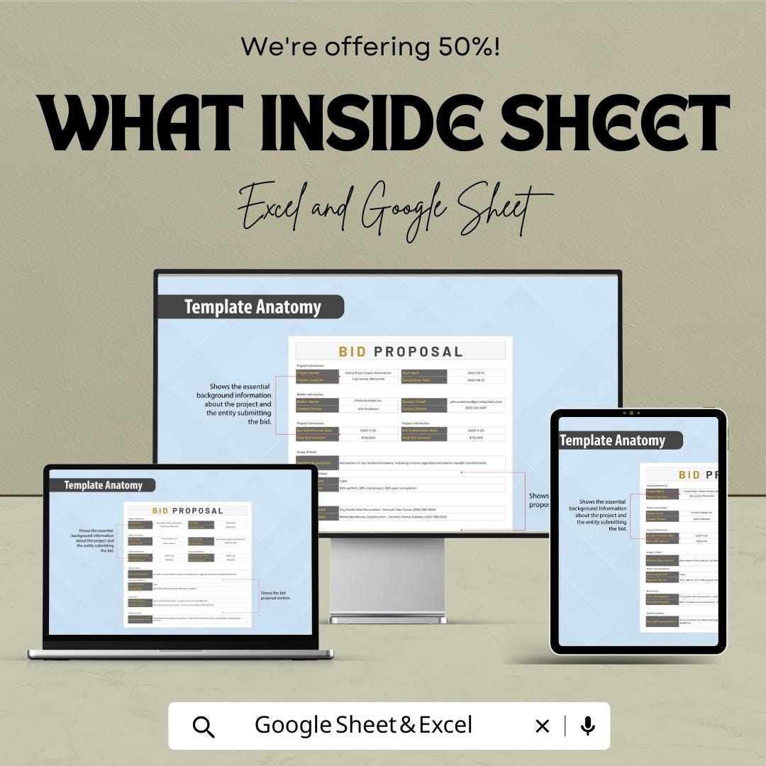 Bid Proposal Template - Excel & Google Sheets | Professional Proposal Generator | Project Bid Template
