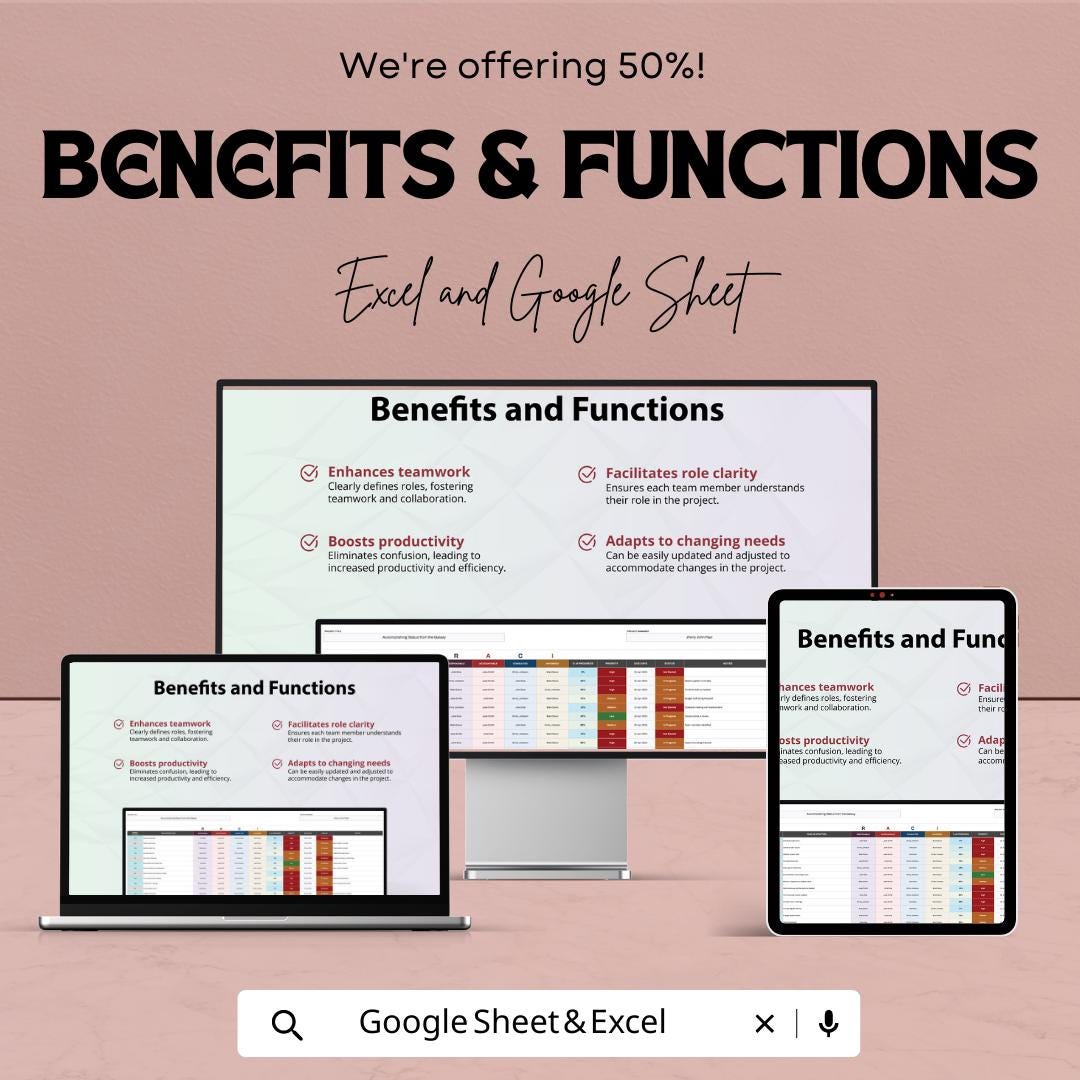 Basic RACI Chart Template | Project Management Responsibility Matrix | Team Task Roles Tracker | Excel and Google Sheets Template