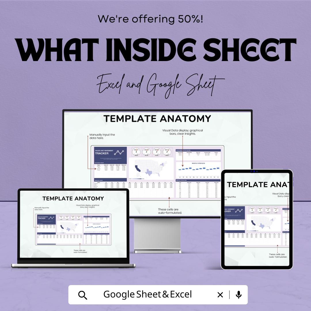 Sales and Investment Tracker Sheet | Excel and Google Sheets Dashboard | Business Report | Visual Data Template | Digital Download