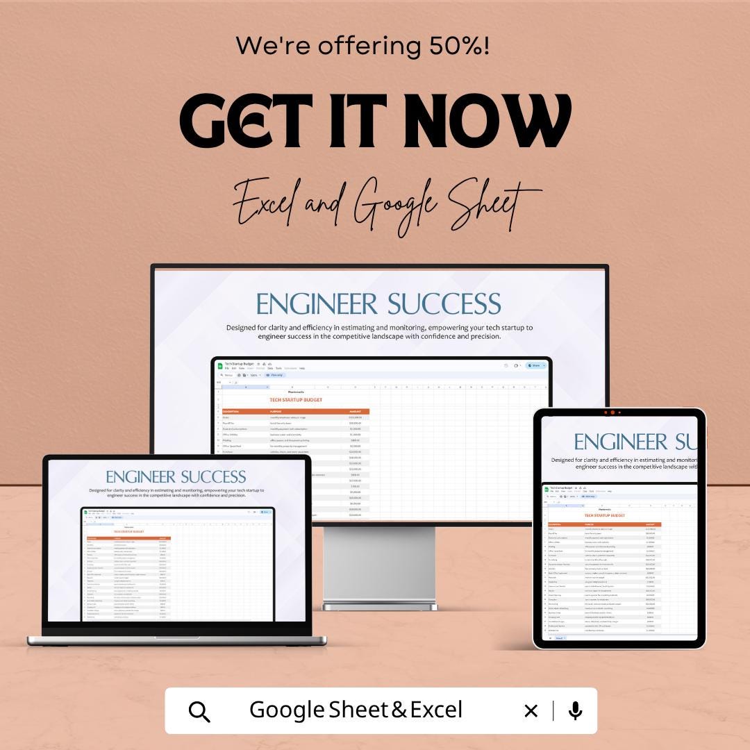 Tech Startup Budget Template | Startup Budget Spreadsheet | SaaS Financial Planning Sheet | Excel & Google Sheets | Expense Tracker Template